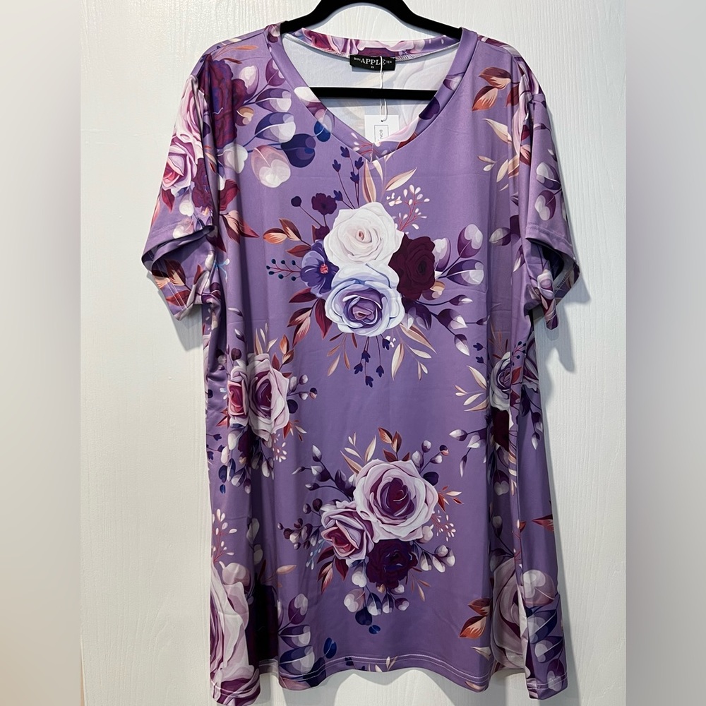 Purple & Lavender Rose Hi-Low V-neck Tunic